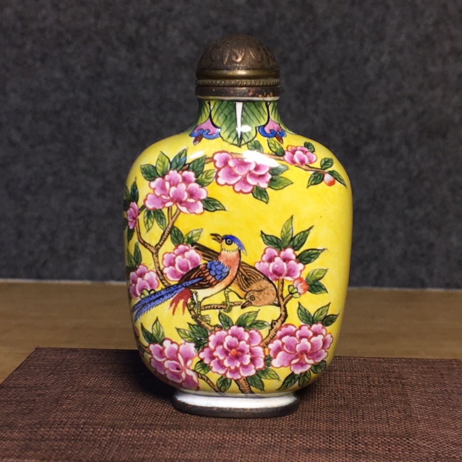 旧蔵 清代 乾隆年制 銅胎 琺瑯彩 花開富貴 雙喜臨門