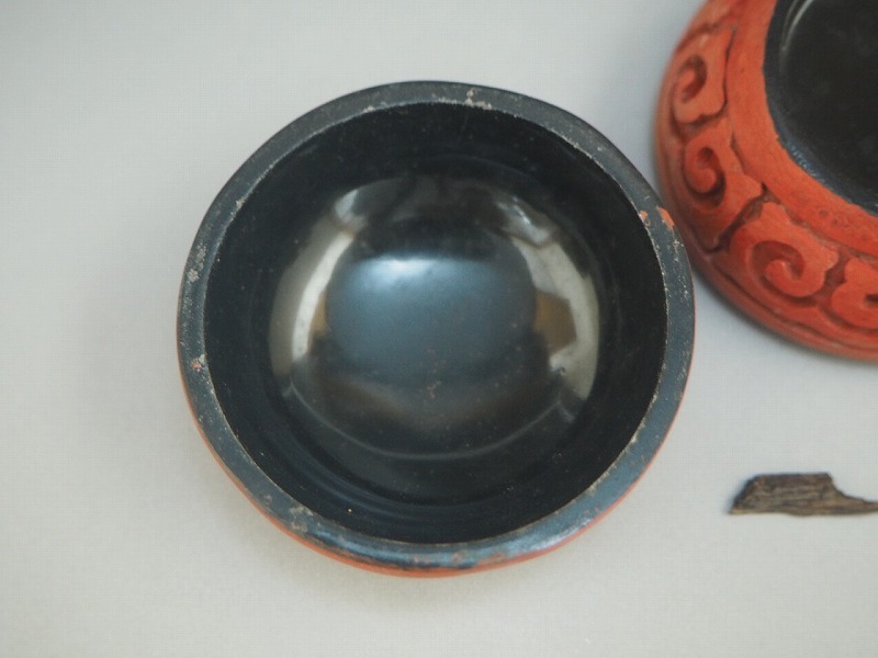 A3744 堆朱 丸香合 旧家蔵出 ☆ 時代物 古い 古玩 骨董 古美術