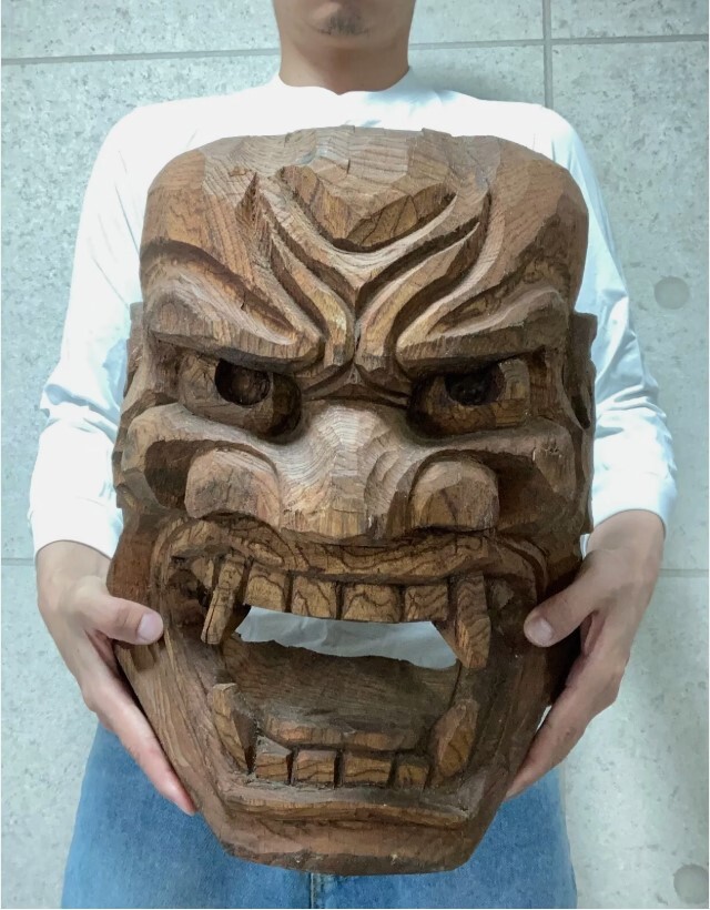 昭和】大きい木彫 能面 般若 昭和初期の制作 無垢材からの彫り物 昭和