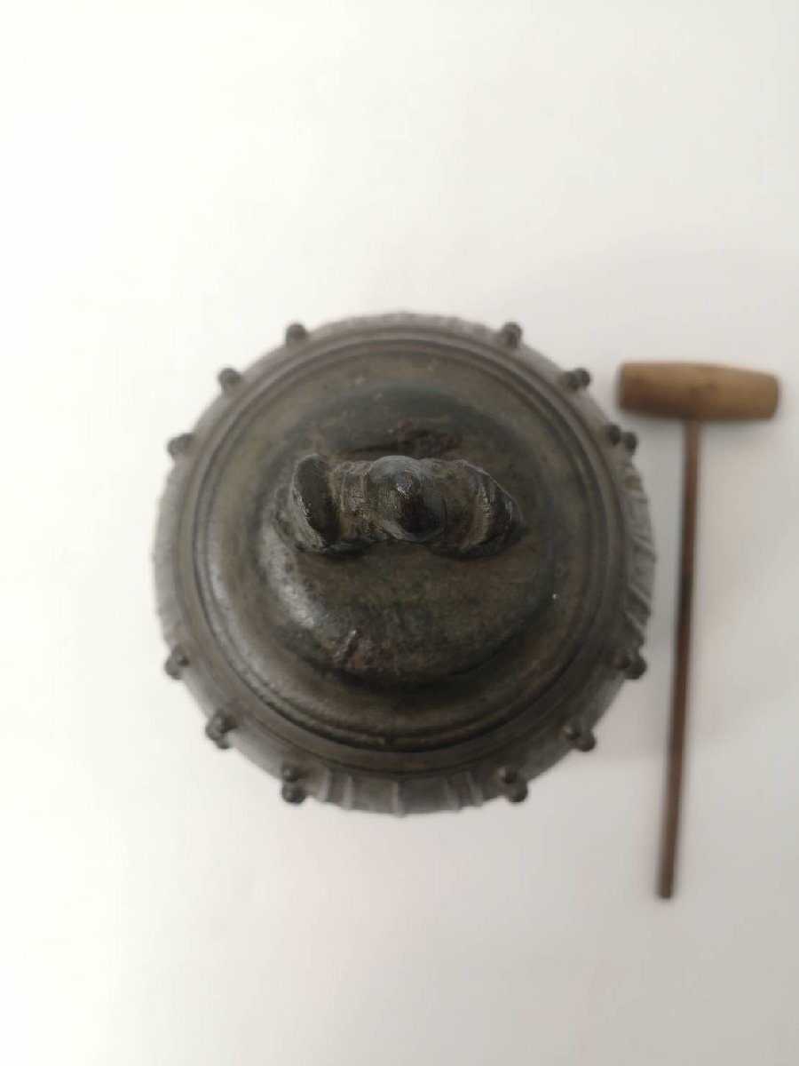 高岡銅器 晴光作 砂張 喚鐘 小槌付 共箱 M R8443 高岡銅器 晴光作 砂張