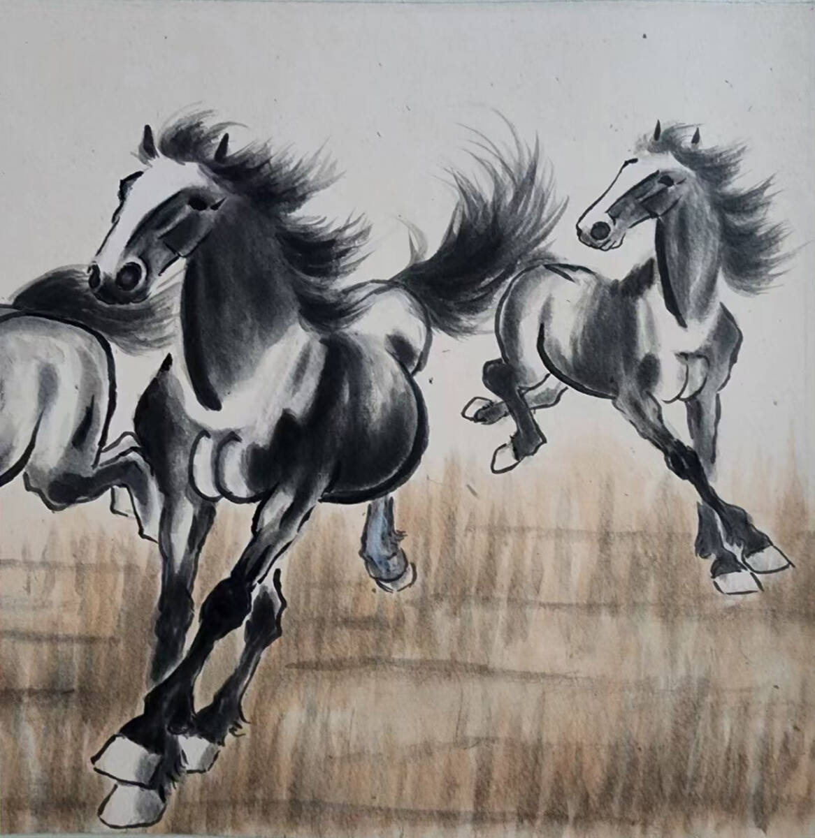 中国書画 掛け軸 中国・近現代 徐悲鴻書「八駿図レンズ」 紙本レンズ 書道