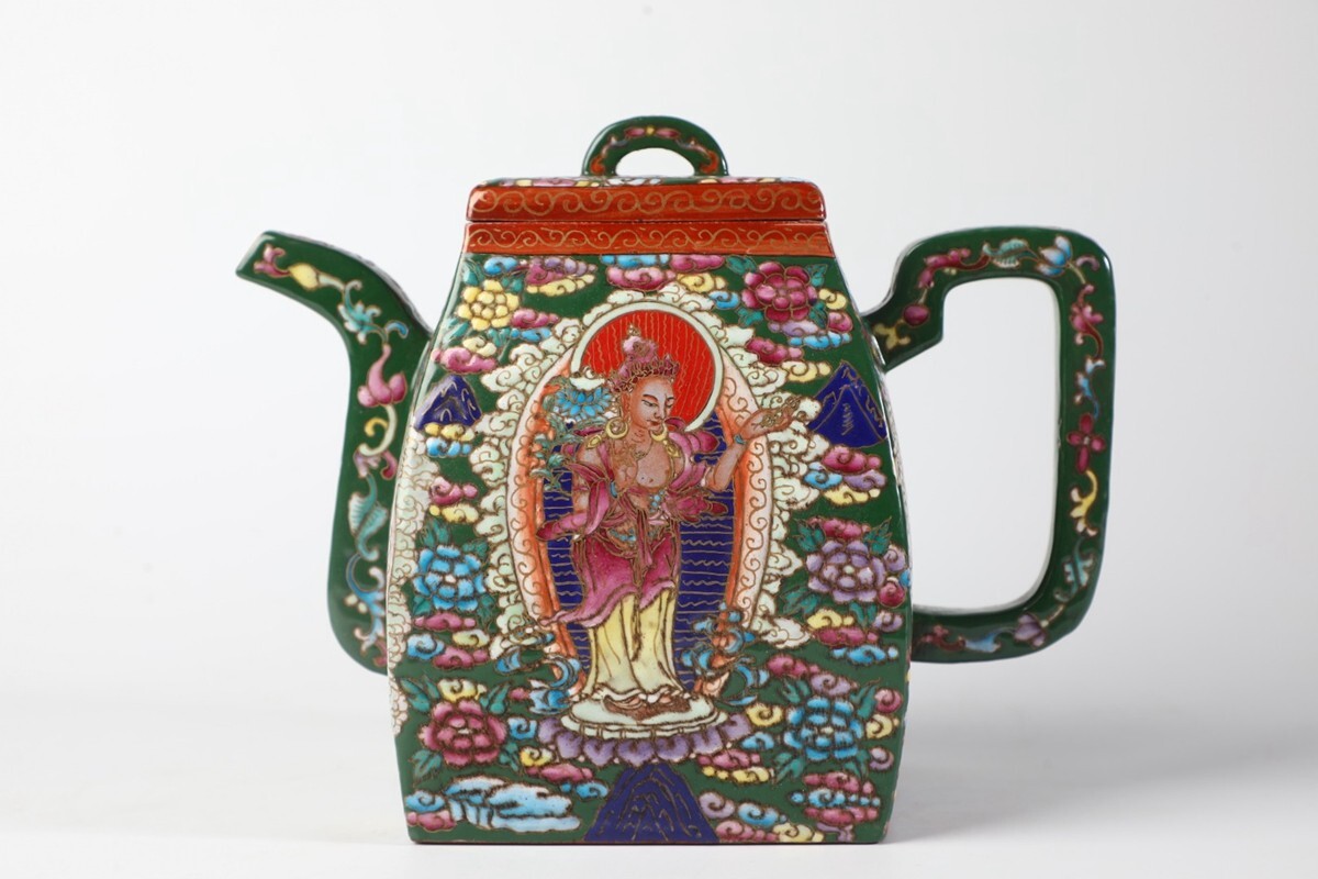 d115*中国陶磁器* 色絵 人物図急須/古物/中国美術工芸古玩