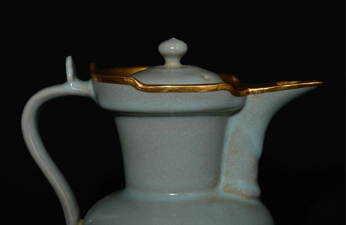 中国古美術・宋汝窯・天青釉双耳四方花觚・青磁・唐物・箱付・花瓶