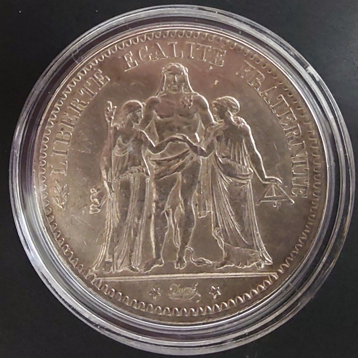 フランス1874年- K 稀少❗️ヘラクレス5フラン大型銀貨 PCGS認証