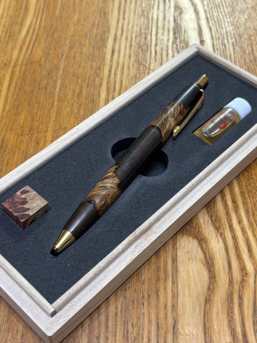 野原工芸 侘寂 花梨瘤 斑紋黒孔雀色 斑紋金具 スタンダード ボールペン