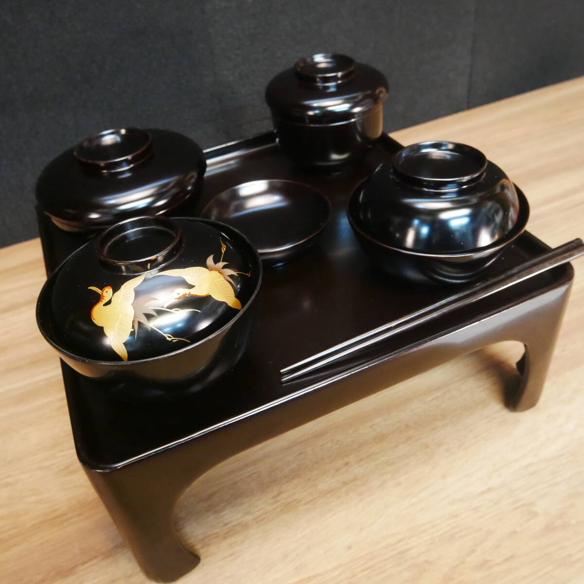 御霊供膳 輪島塗 極上本堅地 布着 昭和初期 岡崎市発送(オ)