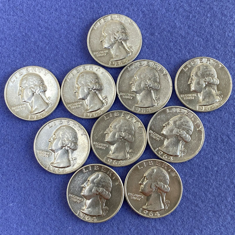 ワシントン・クォーターダラー銀貨 1964年10枚 Quarter 25セント1