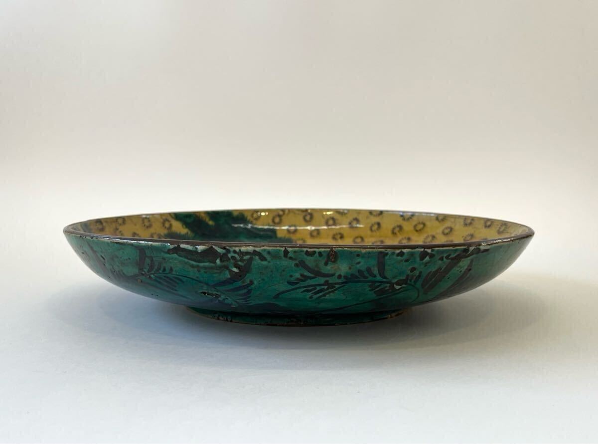 江戸後期〜明治初期青九谷吉田屋手大皿木箱付直径26.3㎝タルニ東な7