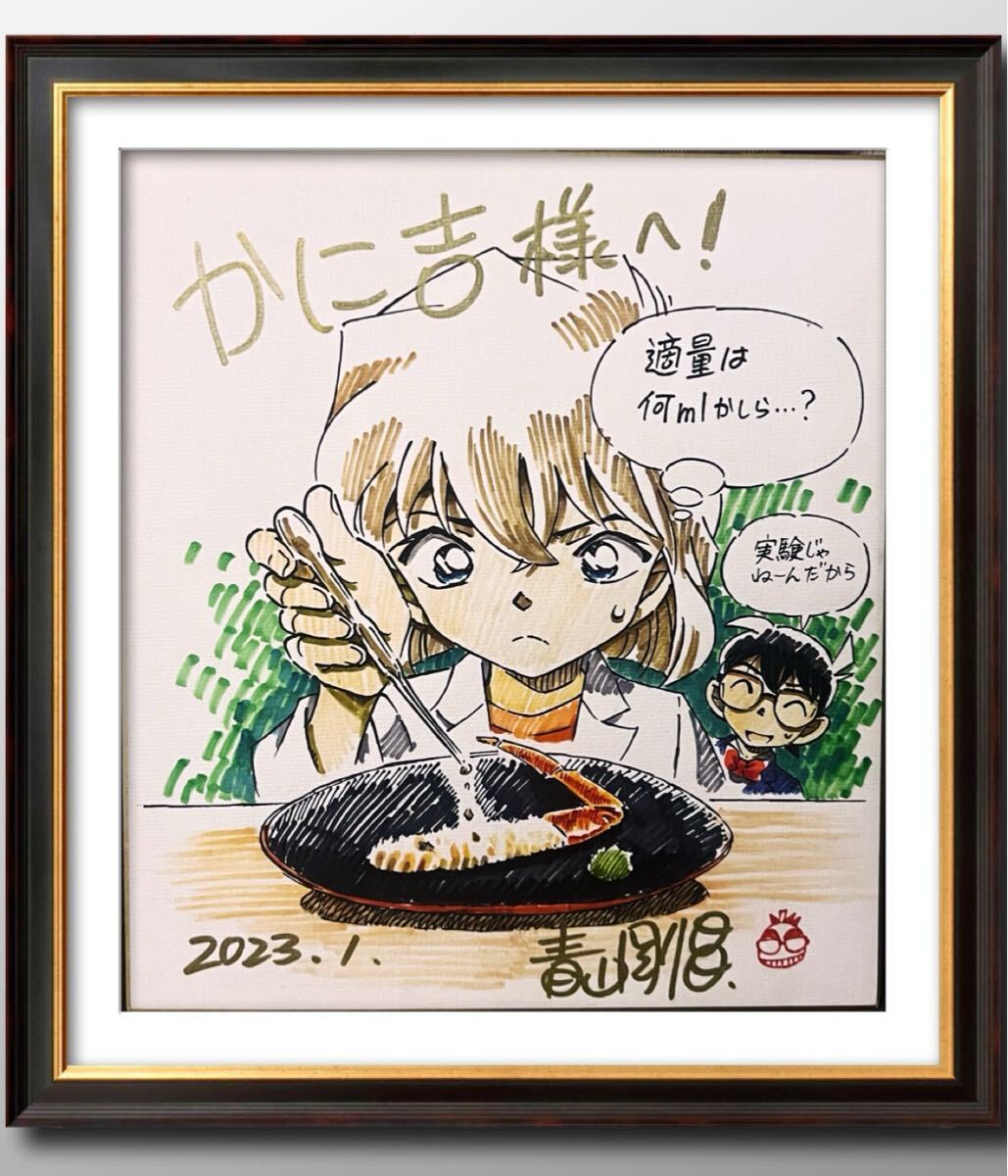 名探偵コナン 灰原哀 手描きの普通の画用紙 青山剛昌直筆サイン
