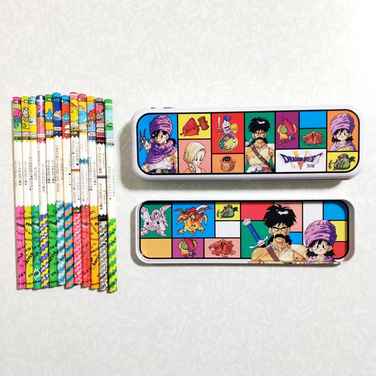 未使用 ドラクエ5 缶ペンケース＆バトエン12本セット 筆箱 レトロ