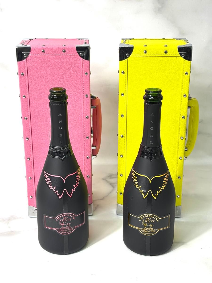 エンジェルシャンパン2本セット ピンク イエロー空箱＋空瓶 シャンパン
