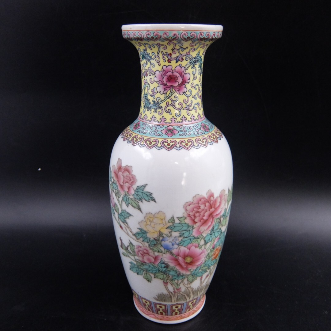 中国古玩 景徳鎮製 肖功旺 絵付 花瓶 時代物 高約35.5cm z01156 中国
