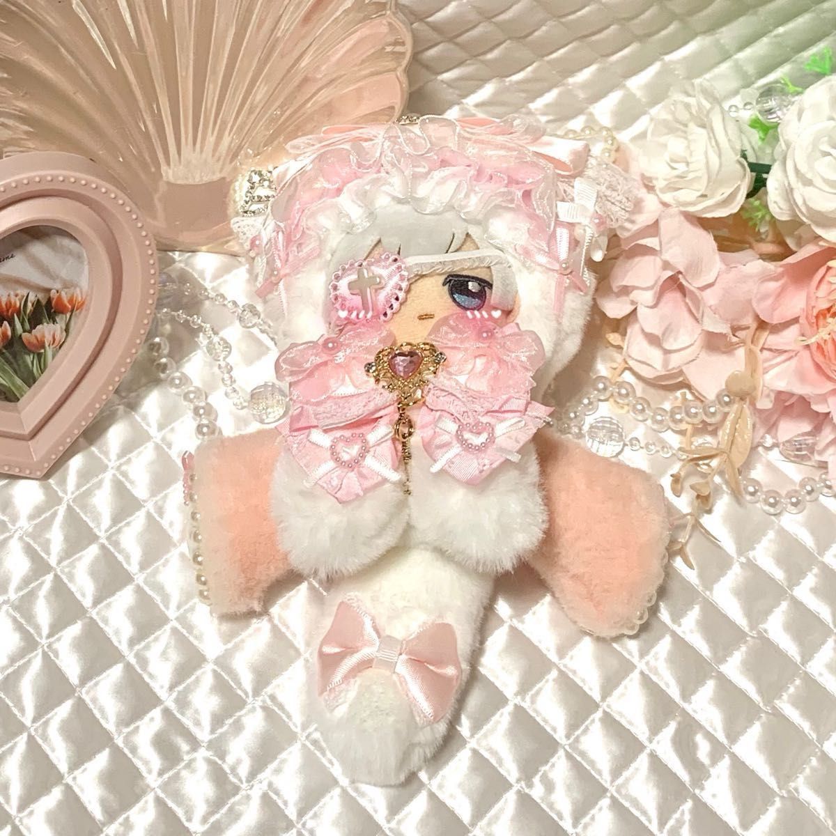 ひまわり様 ぬい服ふわふわ猫耳お座りWhite着ぐるみにじぱぺいつぬい