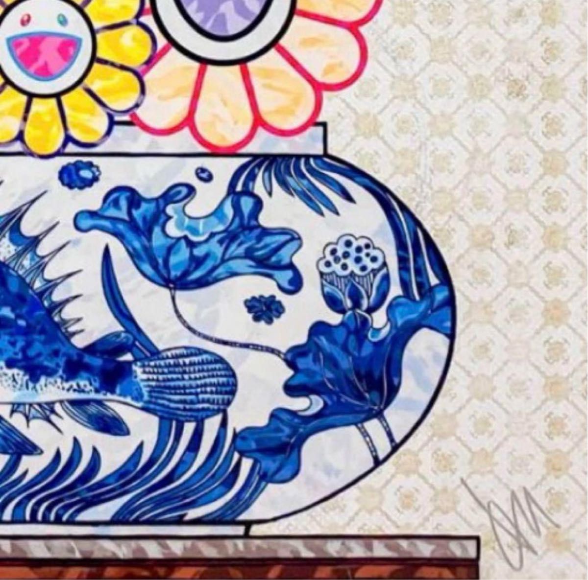 村上隆 ポスター 青花の壺に村上フラワー ジンガロ 直筆サイン入り