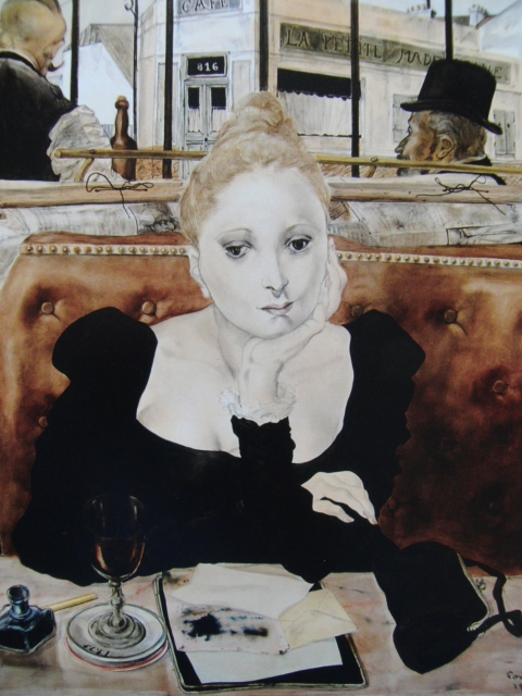 藤田嗣治、【室内、妻と私】、希少画集画、新品高級額・額装付、状態