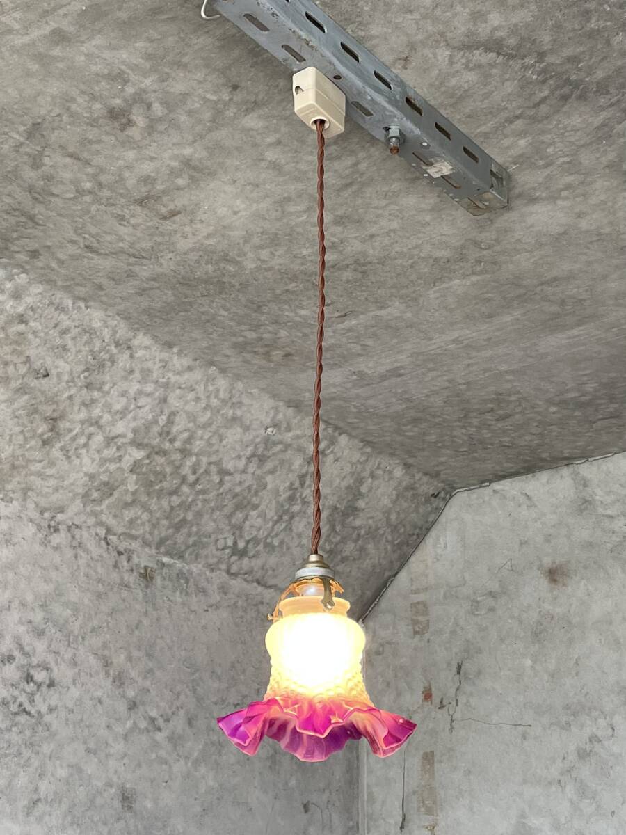 c-5. フランスアンティーク 3個セット 吊り下げ ソケット ランプ 陶器