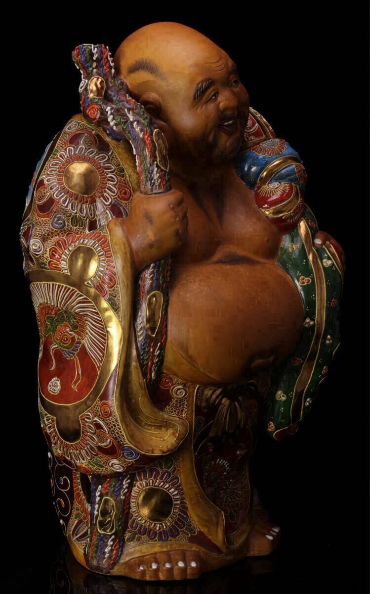 九谷焼 布袋 極彩色 七福神 縁起置物 骨董 九谷焼 布袋 極彩色 七福神