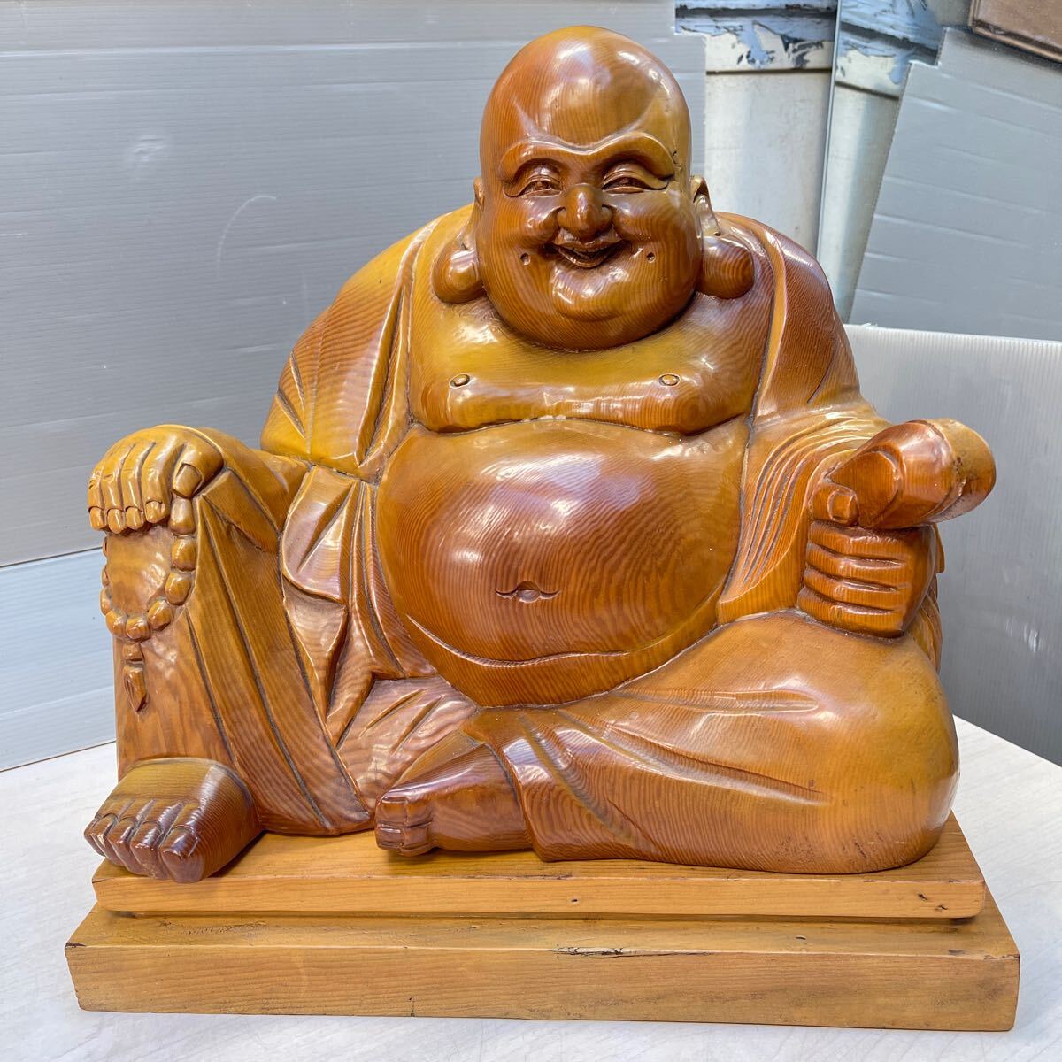 木彫り 布袋様 台座付き 楽天市場】布袋様 置物 木彫り 布袋さん