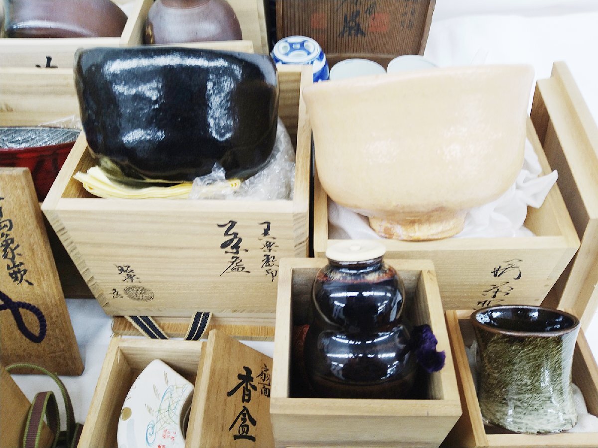 煎茶道具 夜寒焼 凌古堂造 引分 番茶碗 九客 合計18客