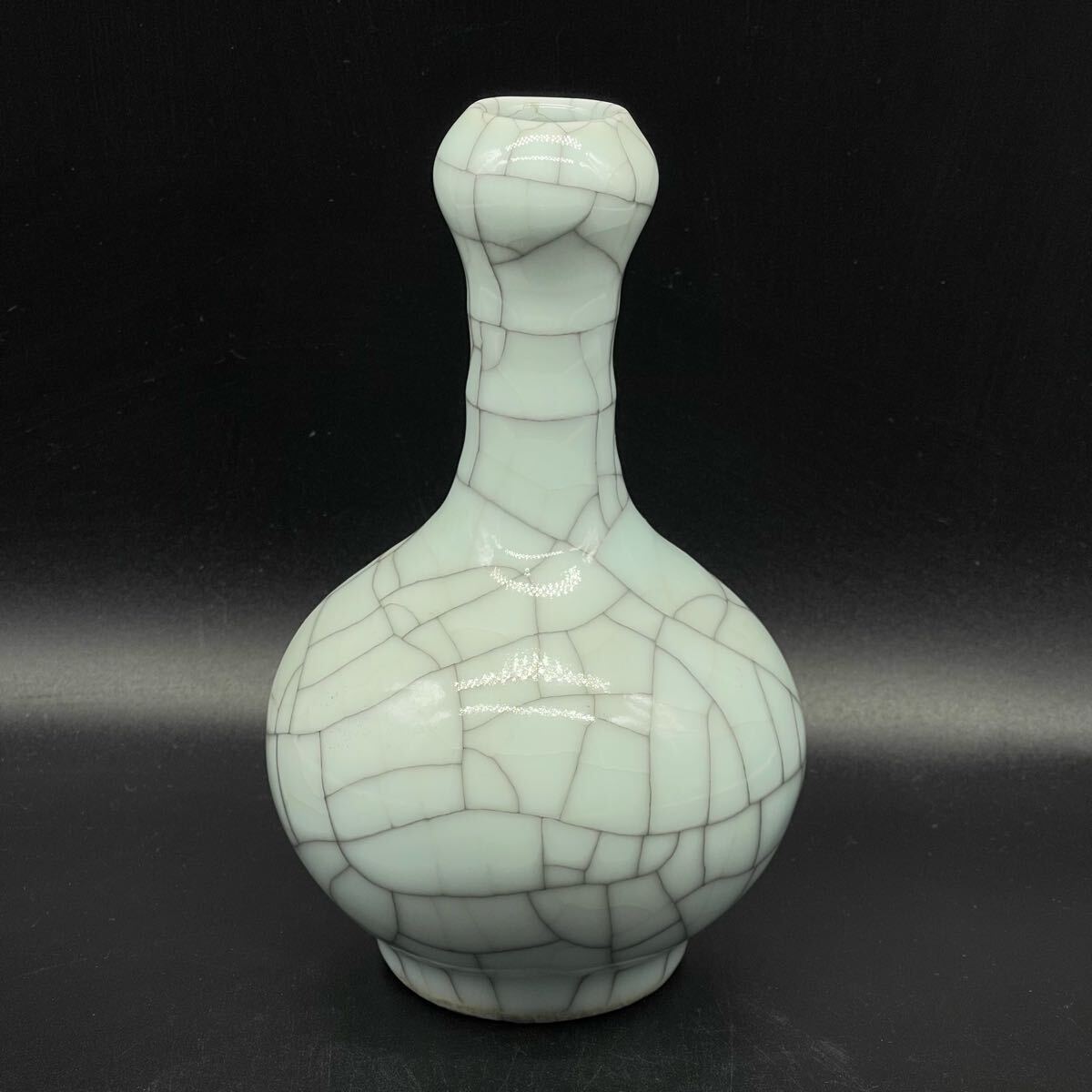 花瓶□唐物馬乗箆目青釉瓶 古い花器 花入 古玩 中国 古美術 時代物