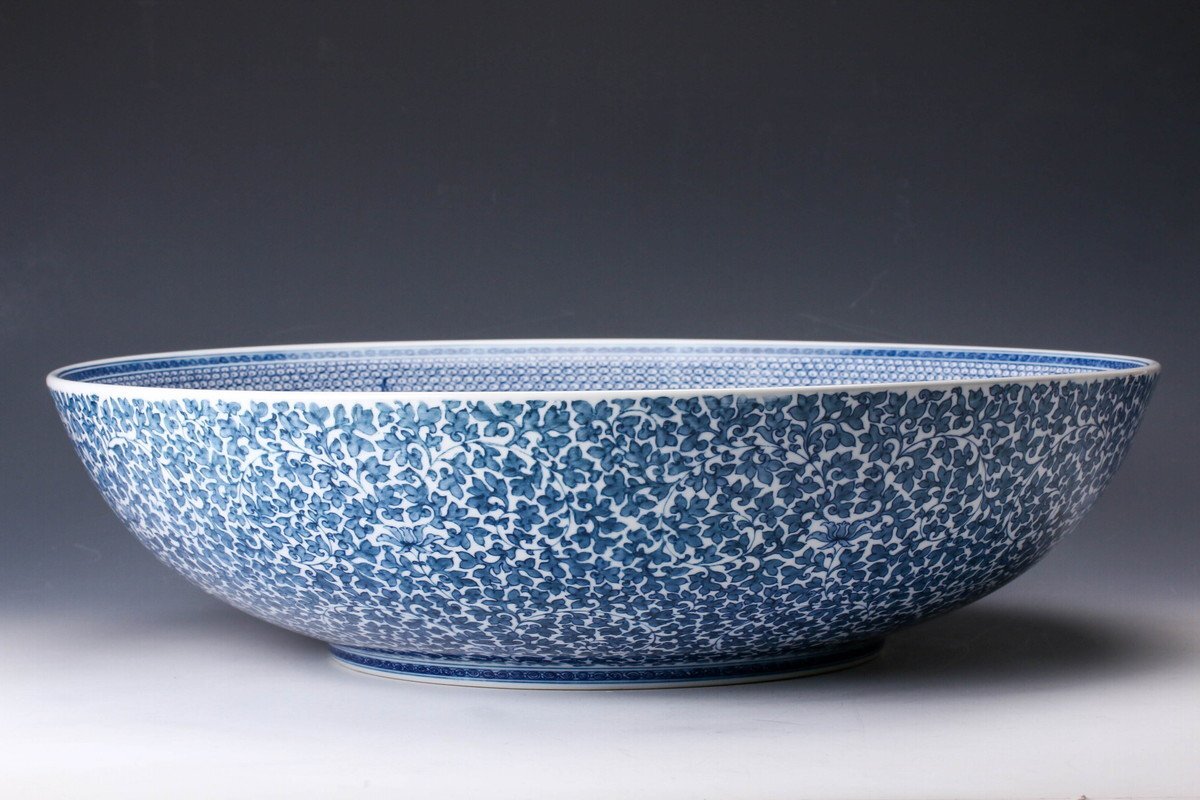 葉山有樹 細密画大鉢 古伊万里粟に鶉画銅鑼鉢 直径：約44.3cm