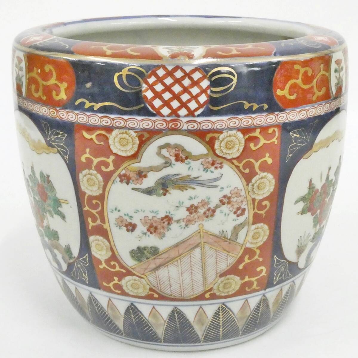 伊万里焼有田焼色絵孔雀図火鉢アンティーク昭和レトロ作家者