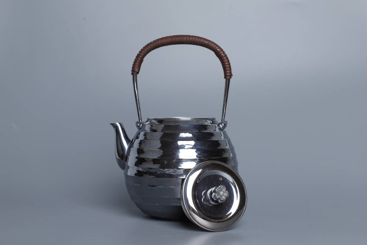 純銀製 望月形 湯沸 銀瓶 煎茶道具