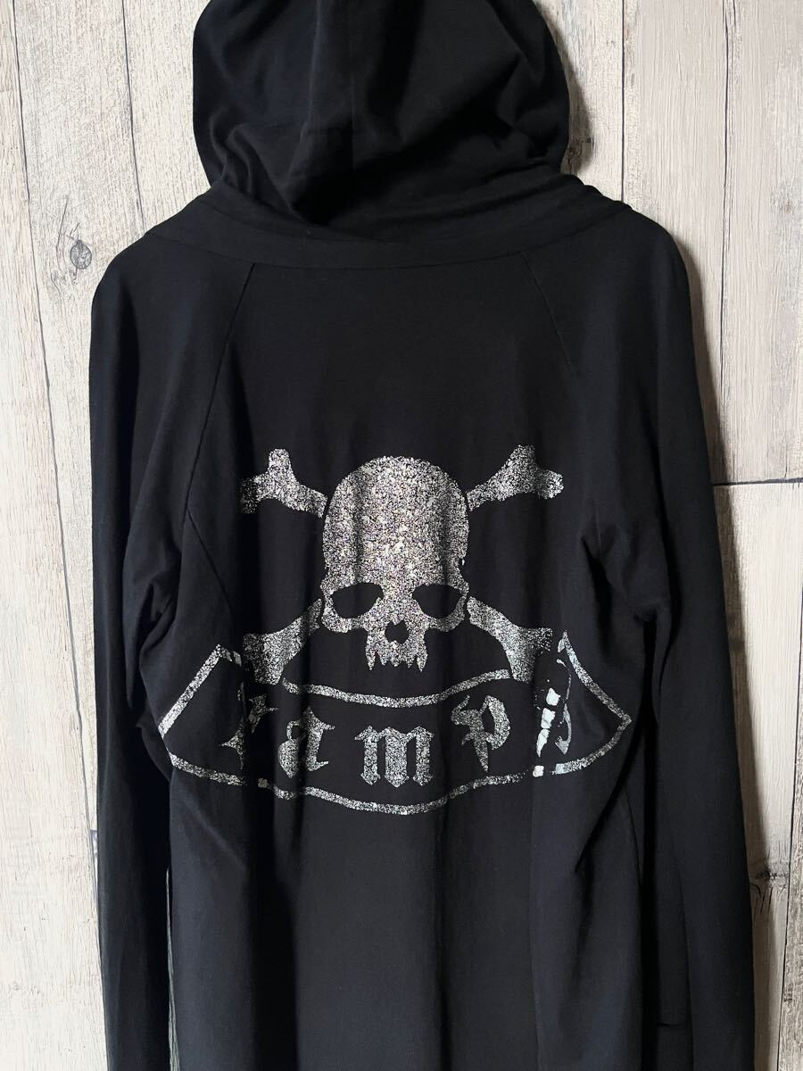 送料込み即決 クラッシュ加工 ツノ フーディー ロング パーカー スカル