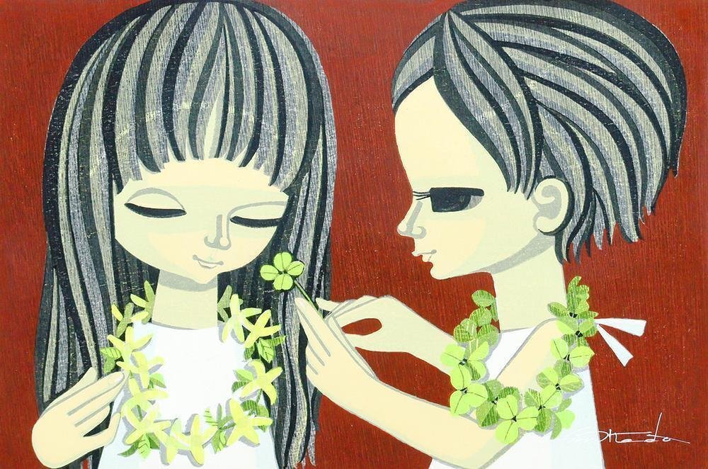 真作□池田修三 木版画 夏.サルビア 直筆サイン 1979年□絵画 花の冠 1