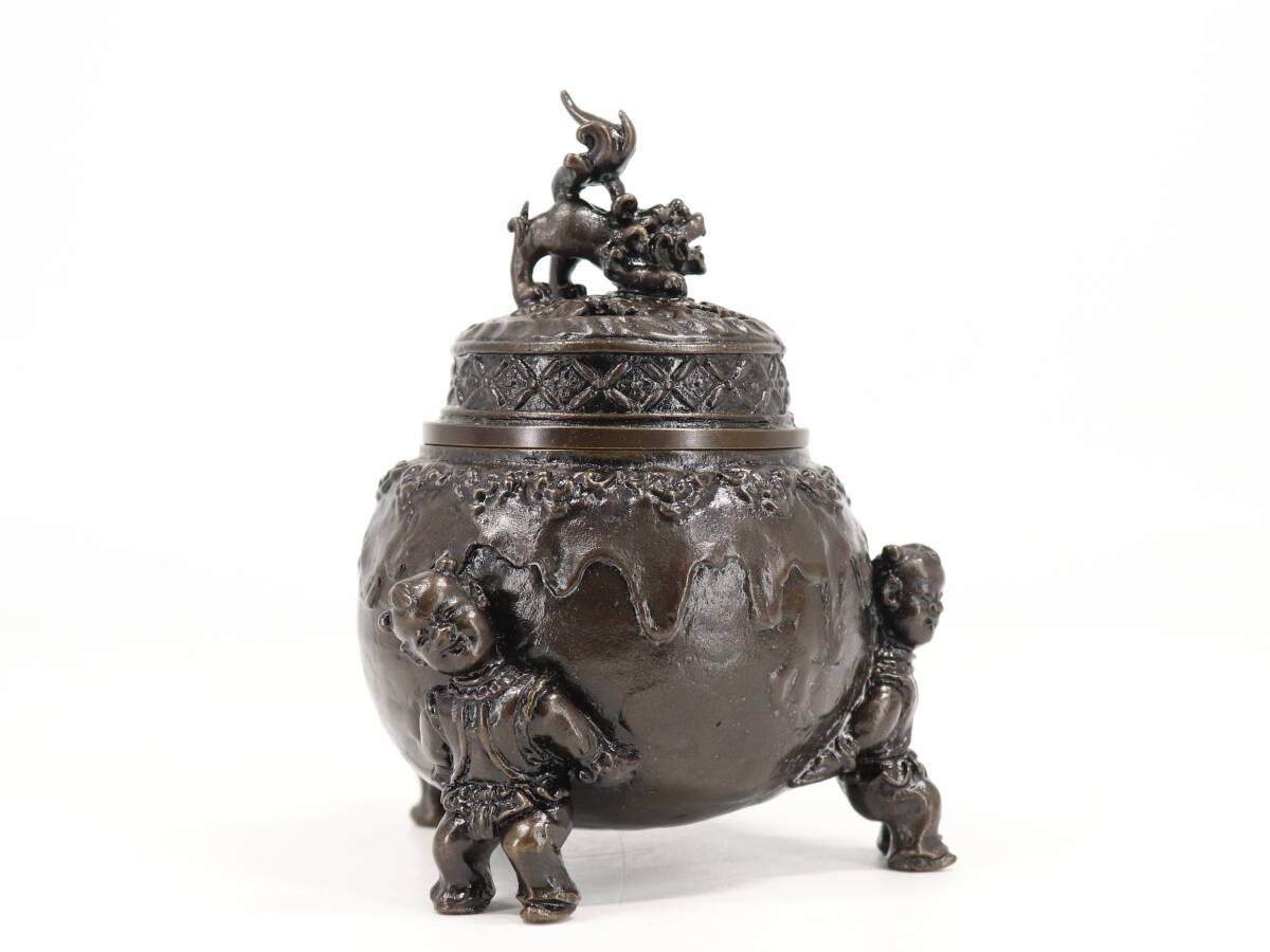 香炉 二上元威 高岡銅器 骨董品 アンティーク 高岡銅器 獅子香炉 二上