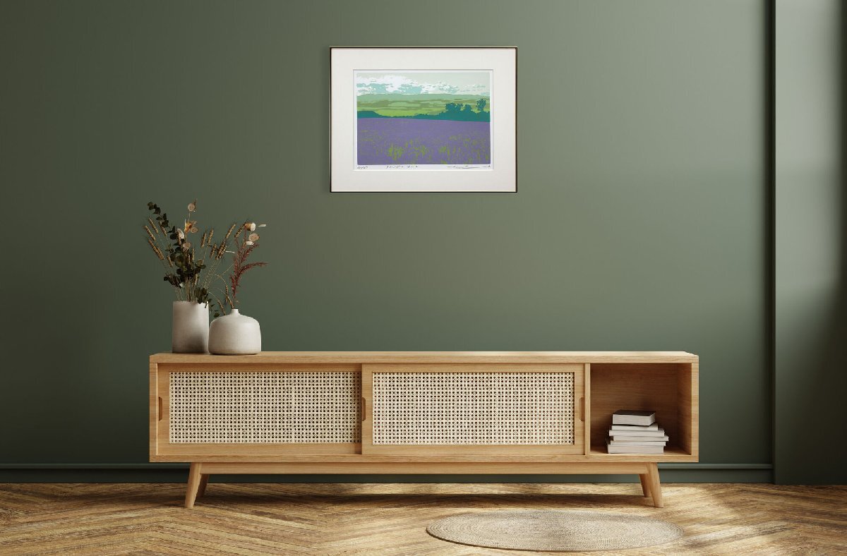 本間武男 「ラベンダーその2」 シルクスクリーン 版画 絵画 - 北海道画廊