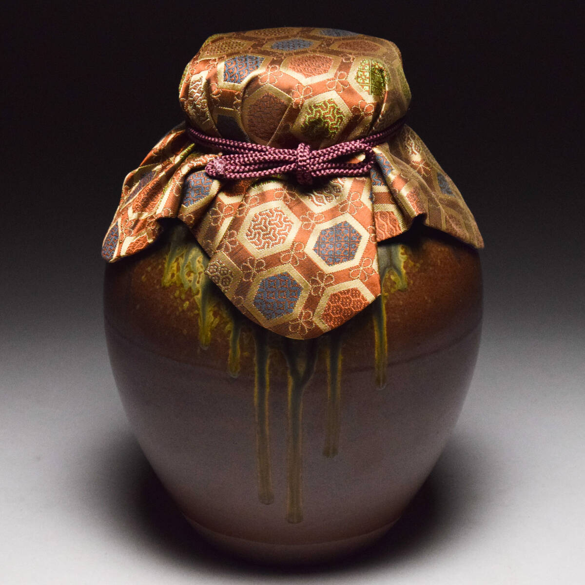 丹波焼 尾中窯 市野信水造 荘壷 飾壺 正絹紐 茶道具