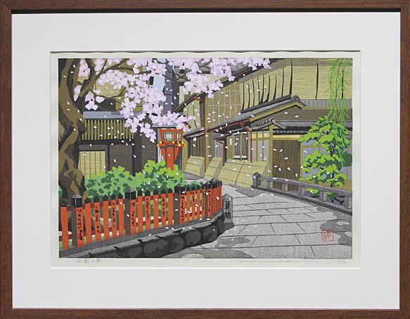 真作】井堂雅夫「春の訪れ」大判木版画 直筆サイン シール有り 額装井