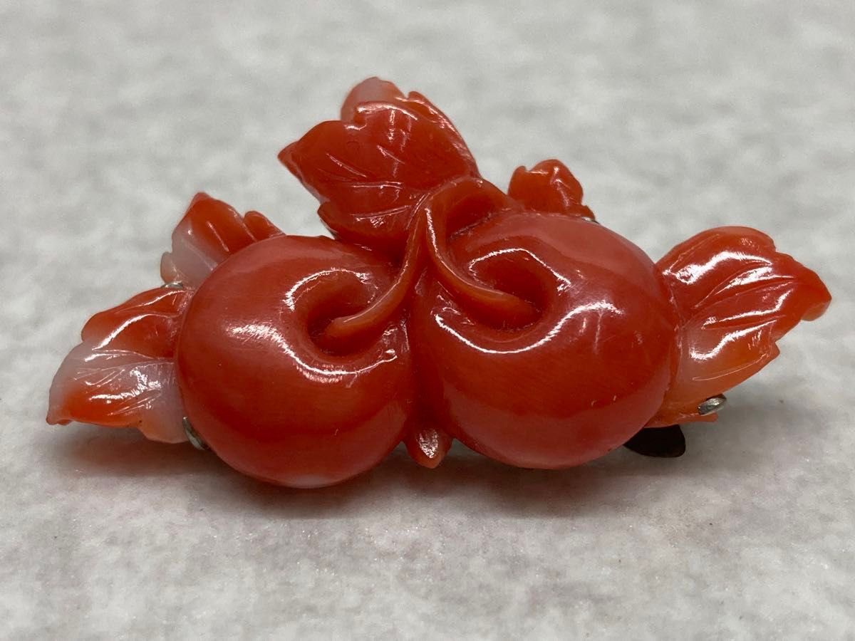 珊瑚 天然サンゴ ブローチ 帯留め