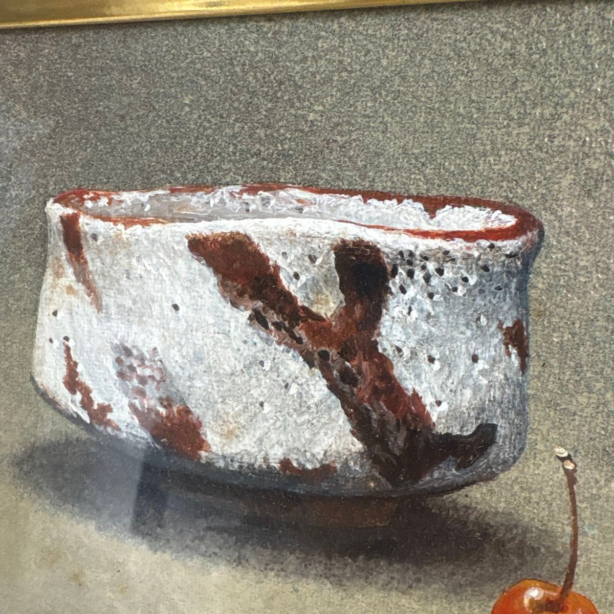 G01）小坂正次 油絵 志野茶碗とサクランボ 油絵 【公式通販】