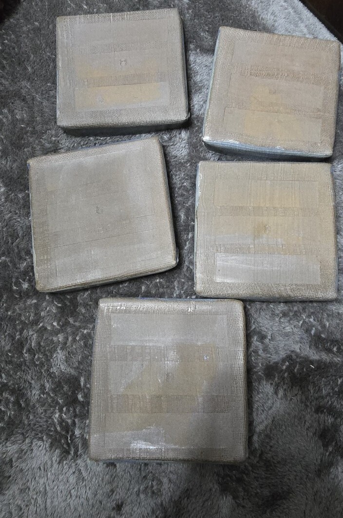 赤雲陶印入り赤雲窯 青い陶器の皿 5枚セット