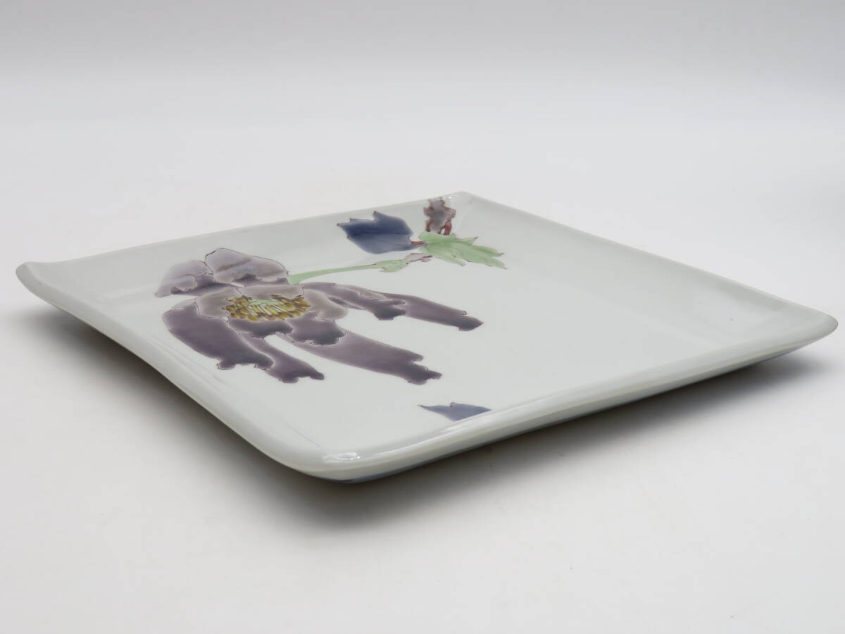 九谷焼 武腰潤 富貴図 牡丹 花絵 板皿 共箱 九谷焼武腰潤富貴図牡丹