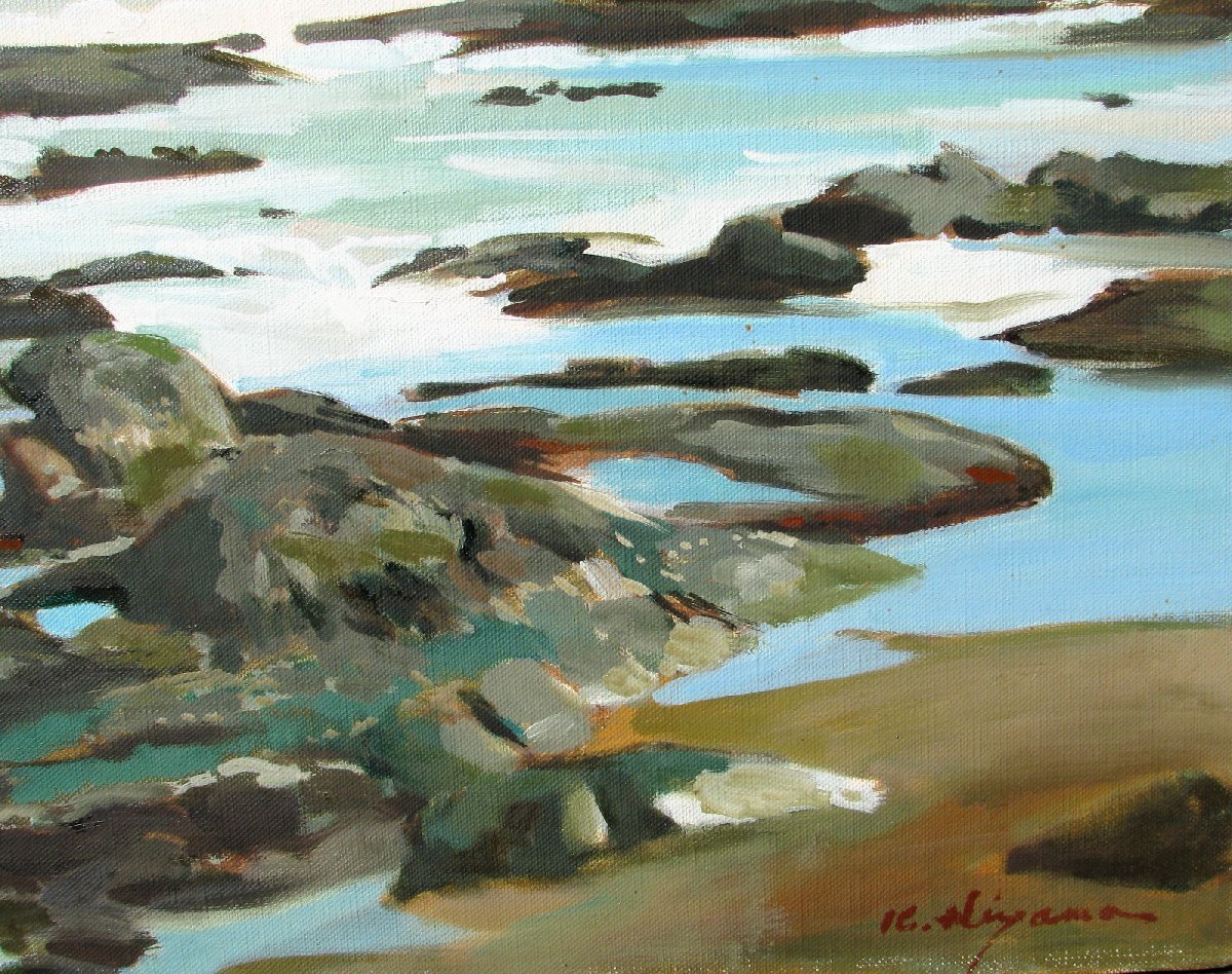 檜山健三 海のみえる公園 15号油彩、東京芸大小磯教室、水戸の物故