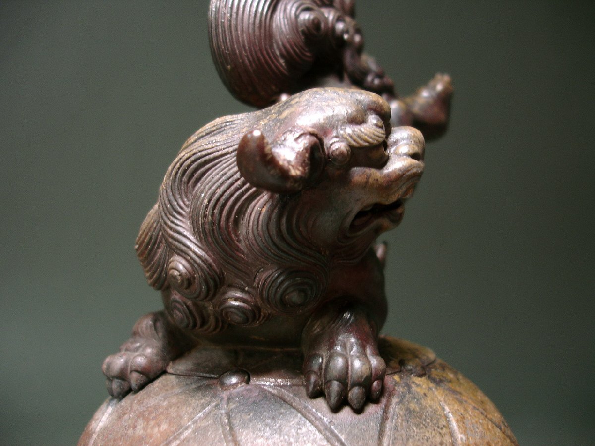 ☆備前焼の名工 備前焼『 西村春湖 』向獅子香炉・共箱 ／ 細工物・香