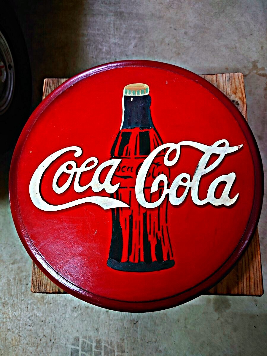 希少】 コカ コーラ 木製 丸型 看板 40cm インテリア レトロ