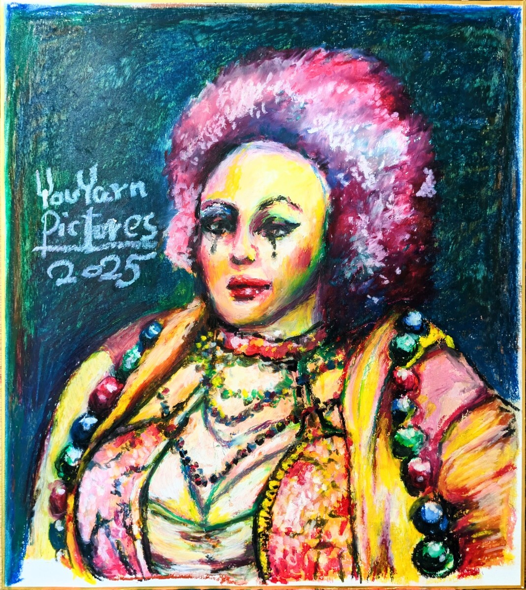 色紙1点物】「春の街角」□東京藝大卒画家□松崎祐哉□クレヨン真作