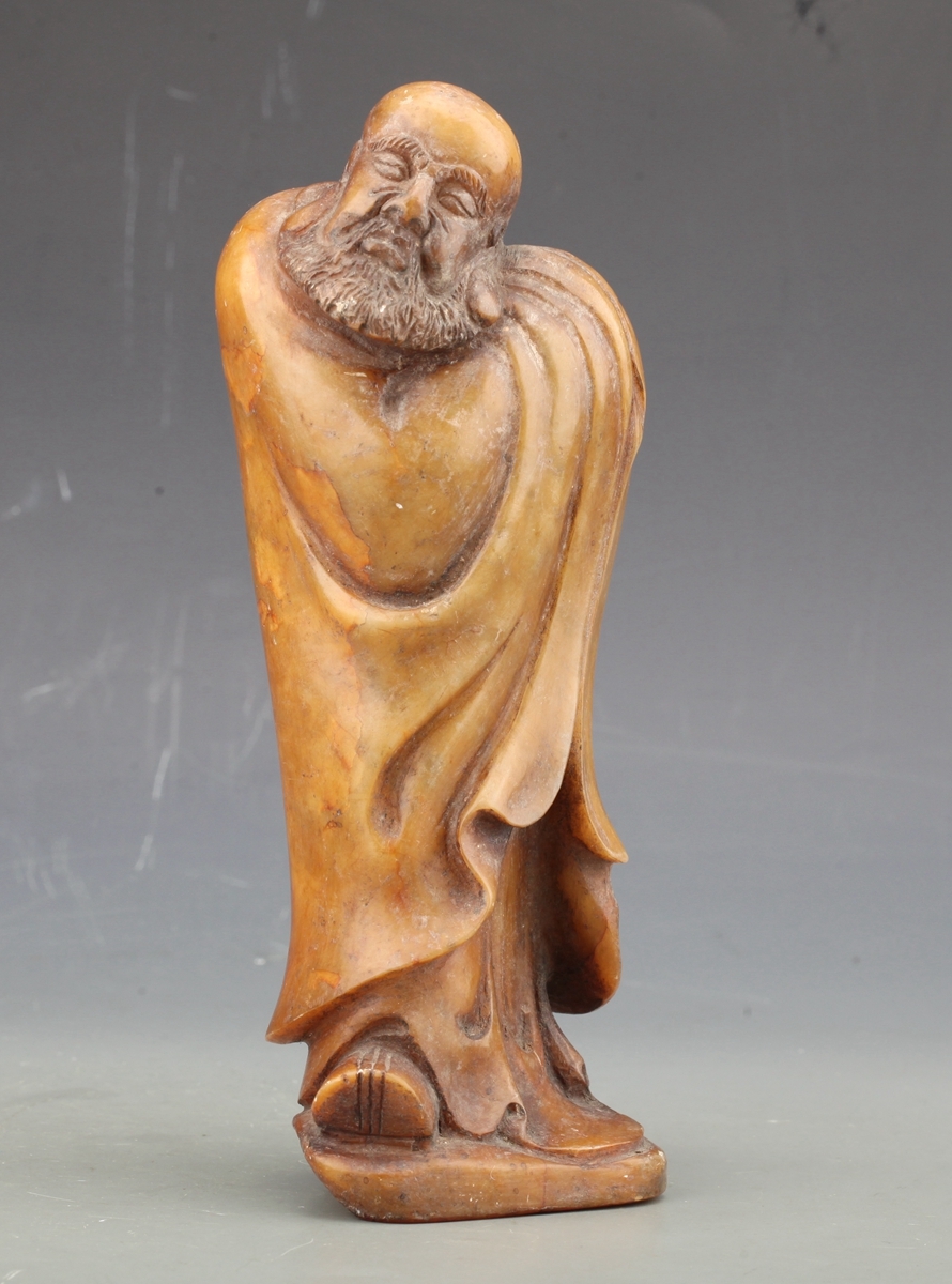 中国美術 寿山石 彫刻達摩 人物像 置物