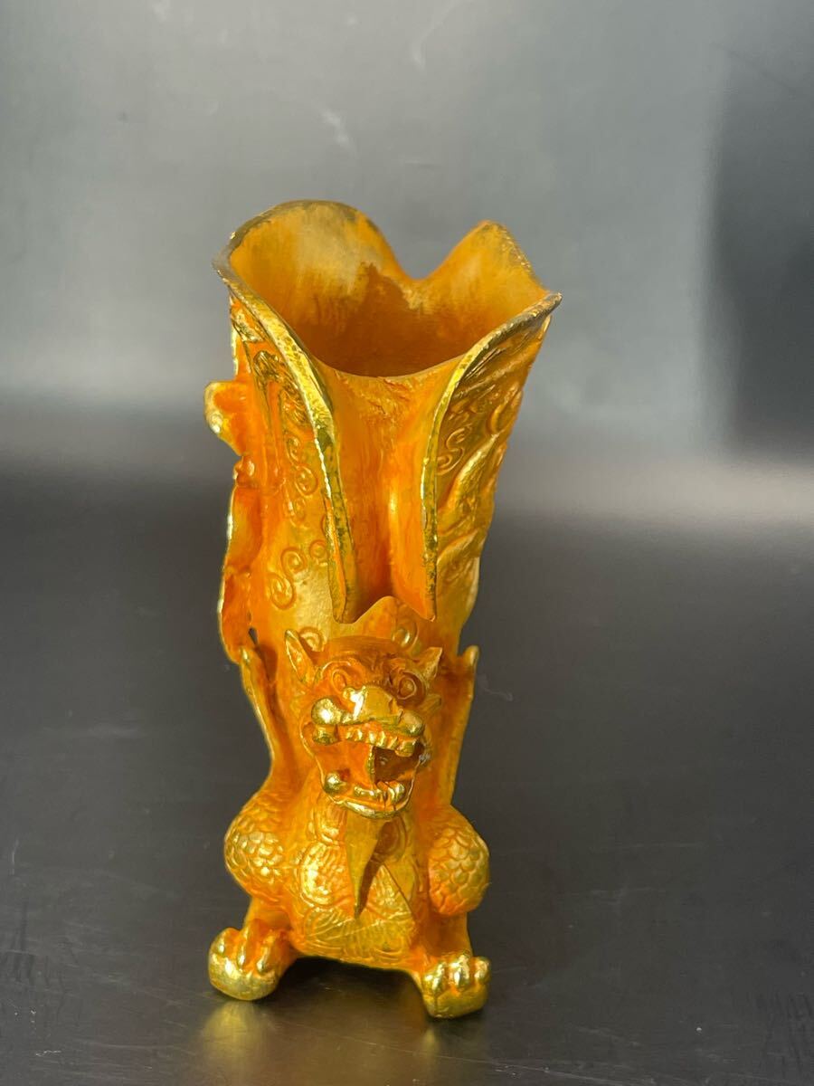 古代清代 文房具 古い金酒盃 時代物 中国古玩 縁起物 運勢UP
