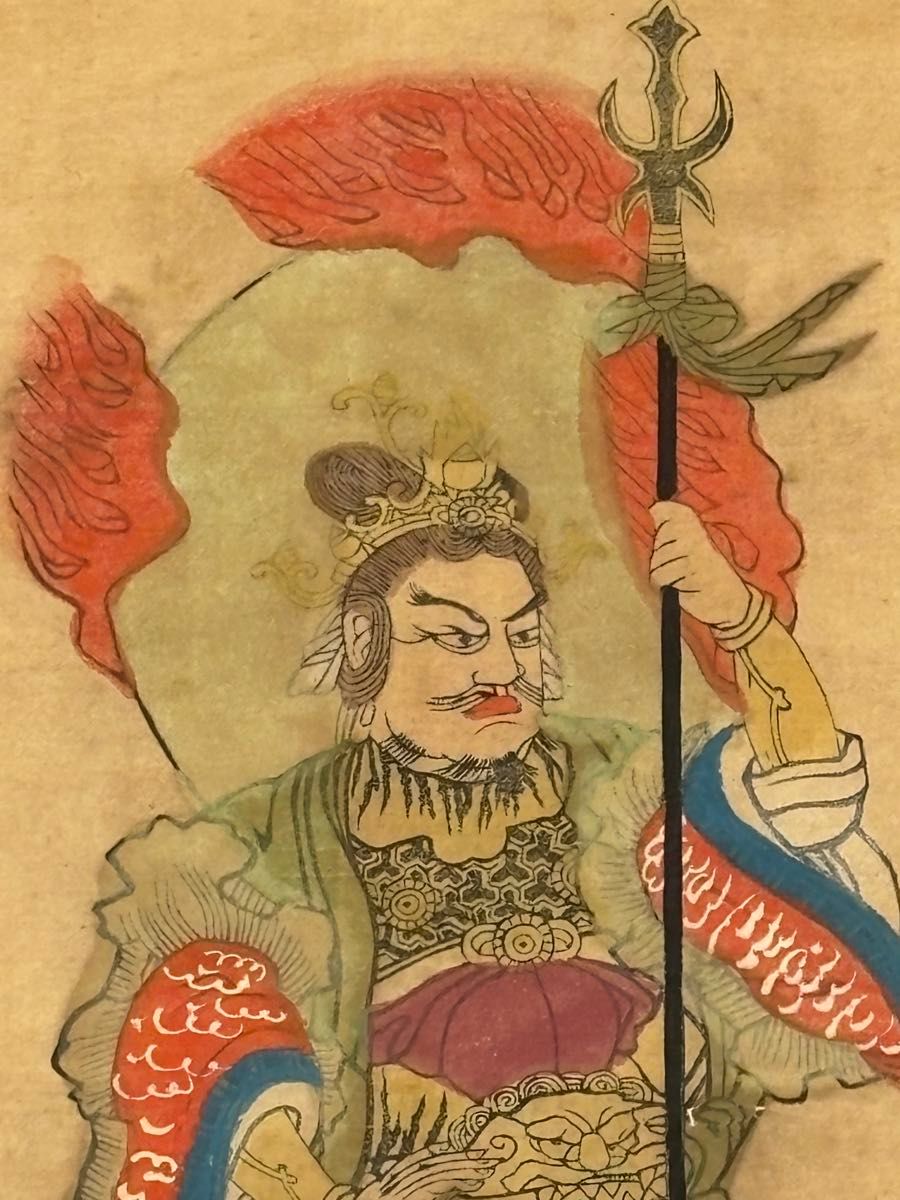 日月天尊御影」彩色木版刷 1枚|日天 月天 仏画 仏教