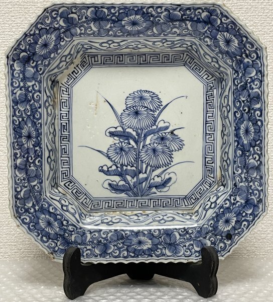 古伊万里 伊万里焼 角皿 染付花の図八角皿 伊万里 染付