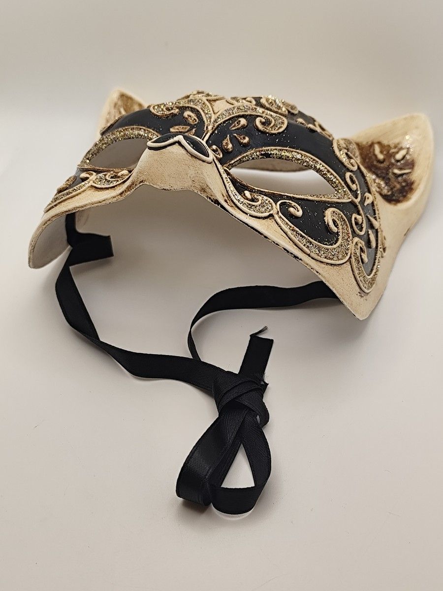 送料無料] [希少] イタリア製 ヴェネツィアン マスク 猫 キャット MADE