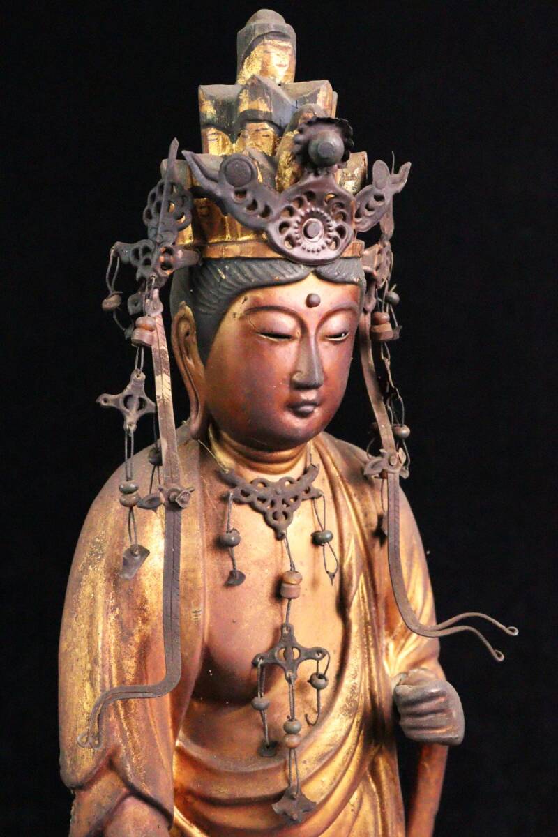 Yahoo!オークション - 江戸期 仏教美術 木彫 玉眼入 渡金 観音菩薩立像