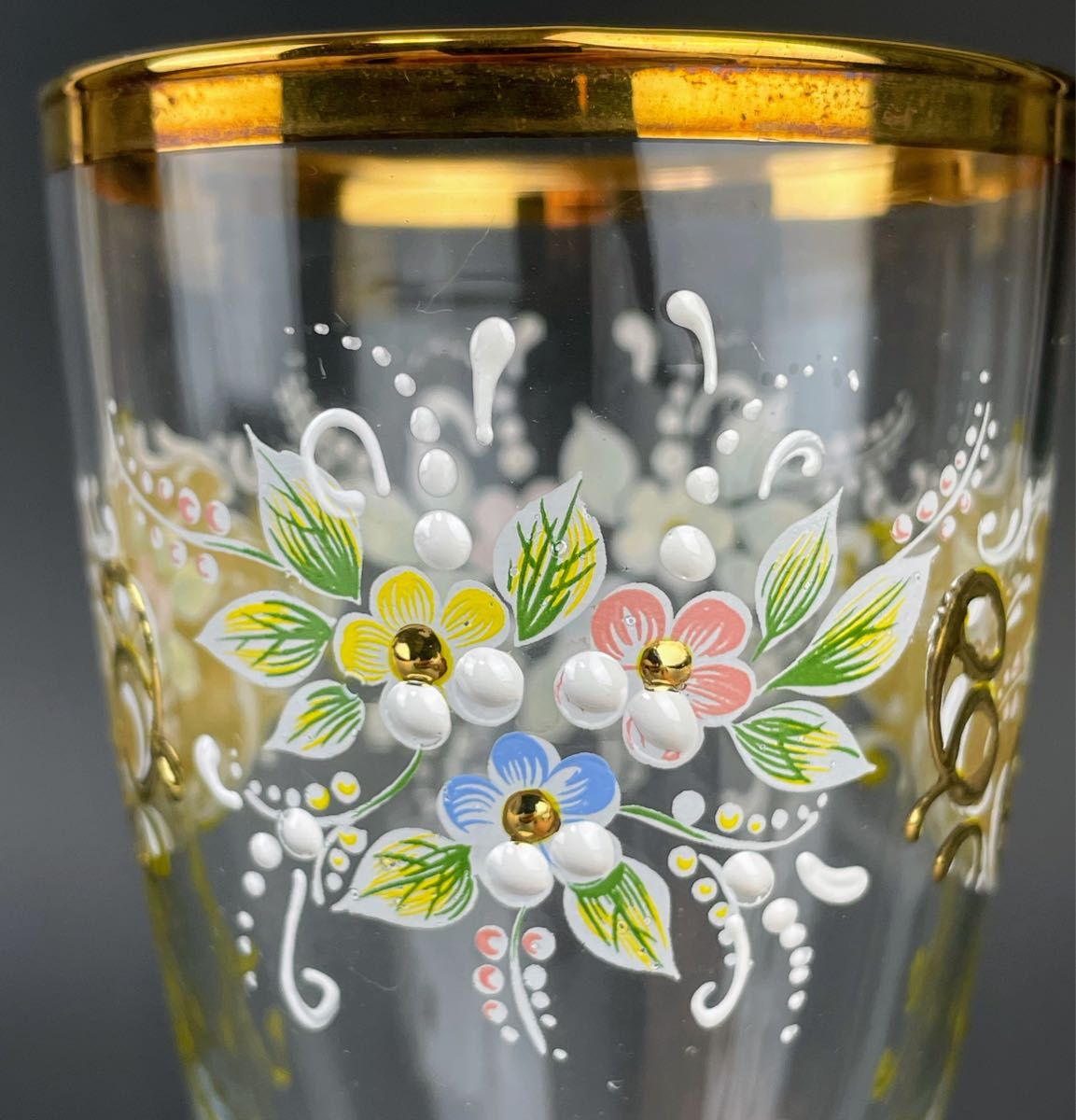 ボヘミアンガラス 盛上金彩 エナメル彩 ワイングラス ボヘミア グラス