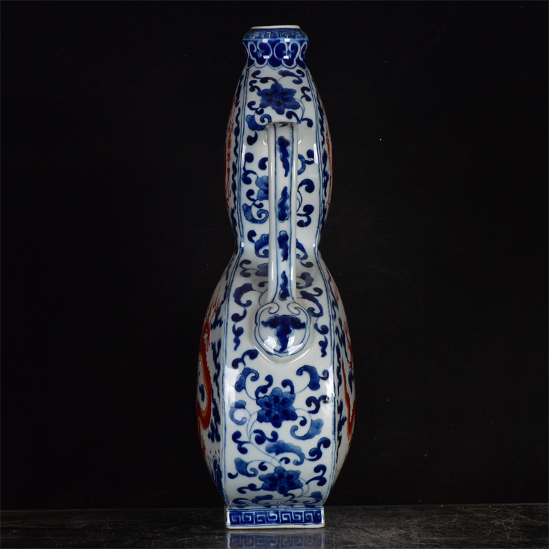 明 洪武年製款 古陶磁器 青花龍紋直徑瓶 花瓶 賞物 極細