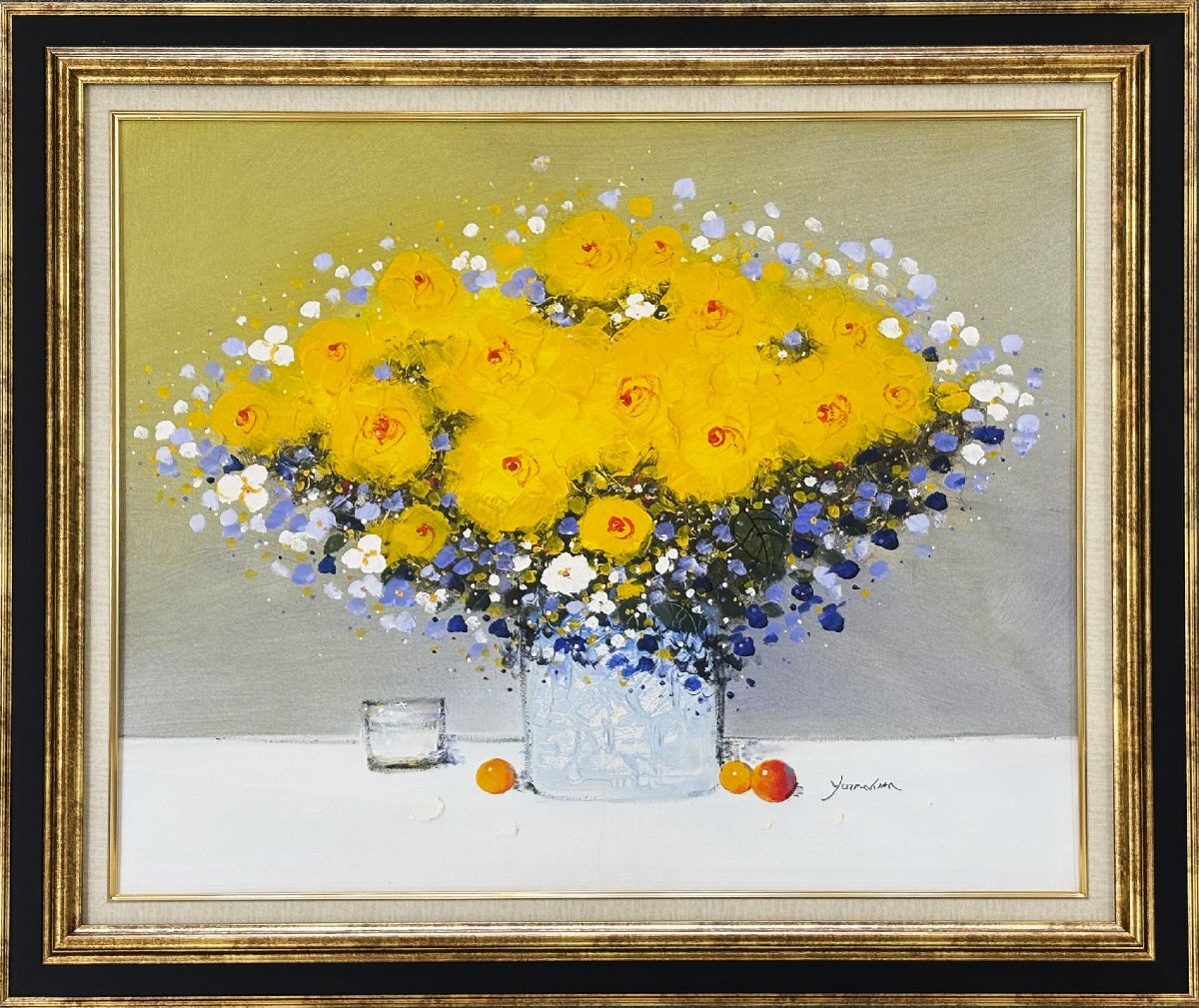 山平和彦作 油彩画 「幸運の黄色い花」 油絵 絵画 幸運の黄色い花 山平和彦